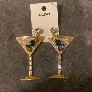 Aldo women’s gold martini glasses earrings with chunky multi colored rhinestones